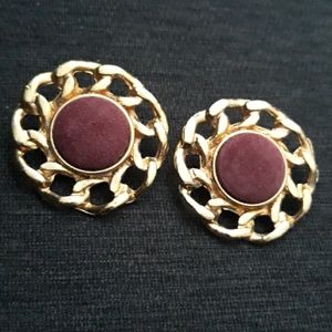 Vintage Goldtone and Purple Suede Clip Earrings
